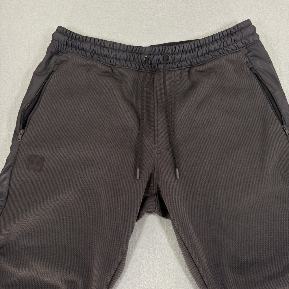 Under Armour Mens XL Joggers Fleece Lined Mixed Media Training Pants Gray Black